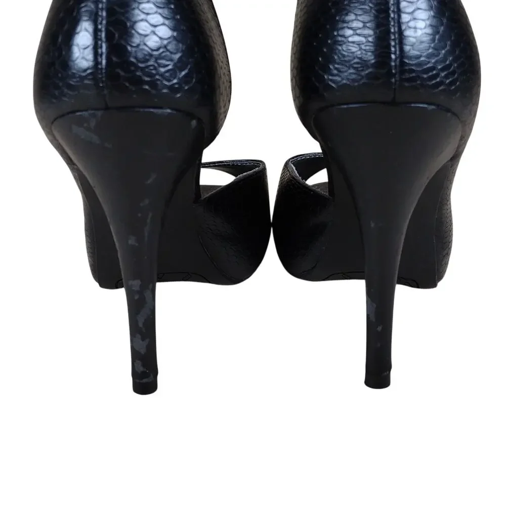 Apt 9 Heels Women’s 9M Black Faux Snakeskin Peep Toe Stiletto Business Elegant